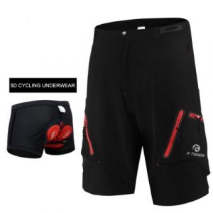Pantaloncini MTB da Ciclismo - Nero con cerniera rossa e gel, M